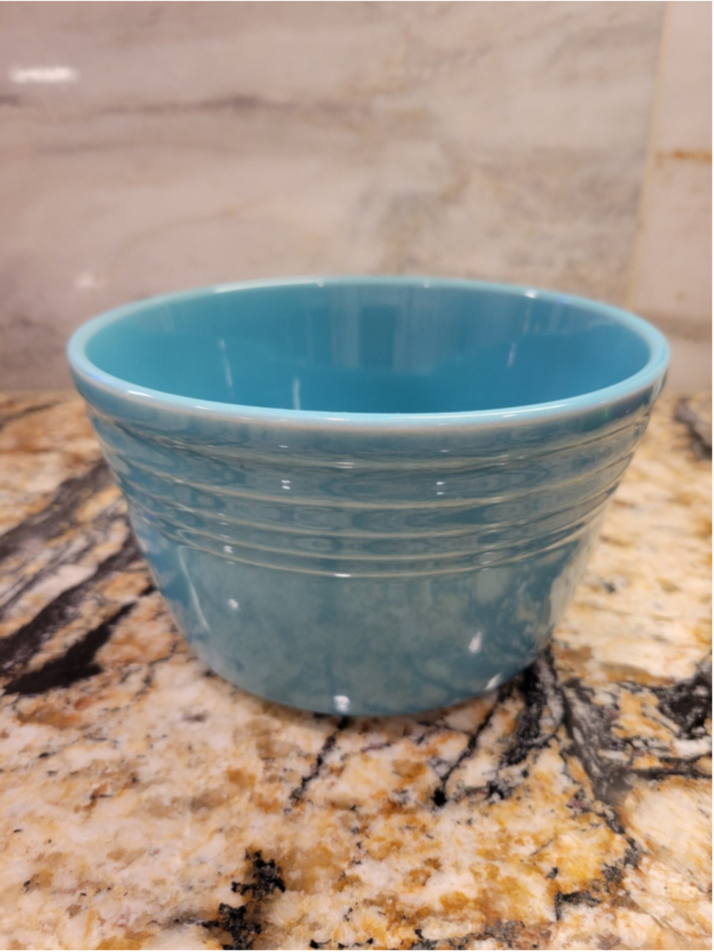 Fiesta Ware Turquoise Flower Pot Planter USA Ceramic Drain Hole Firing Cracks